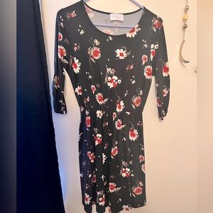 French Grey | Stretchy Long Sleeve Floral Dress